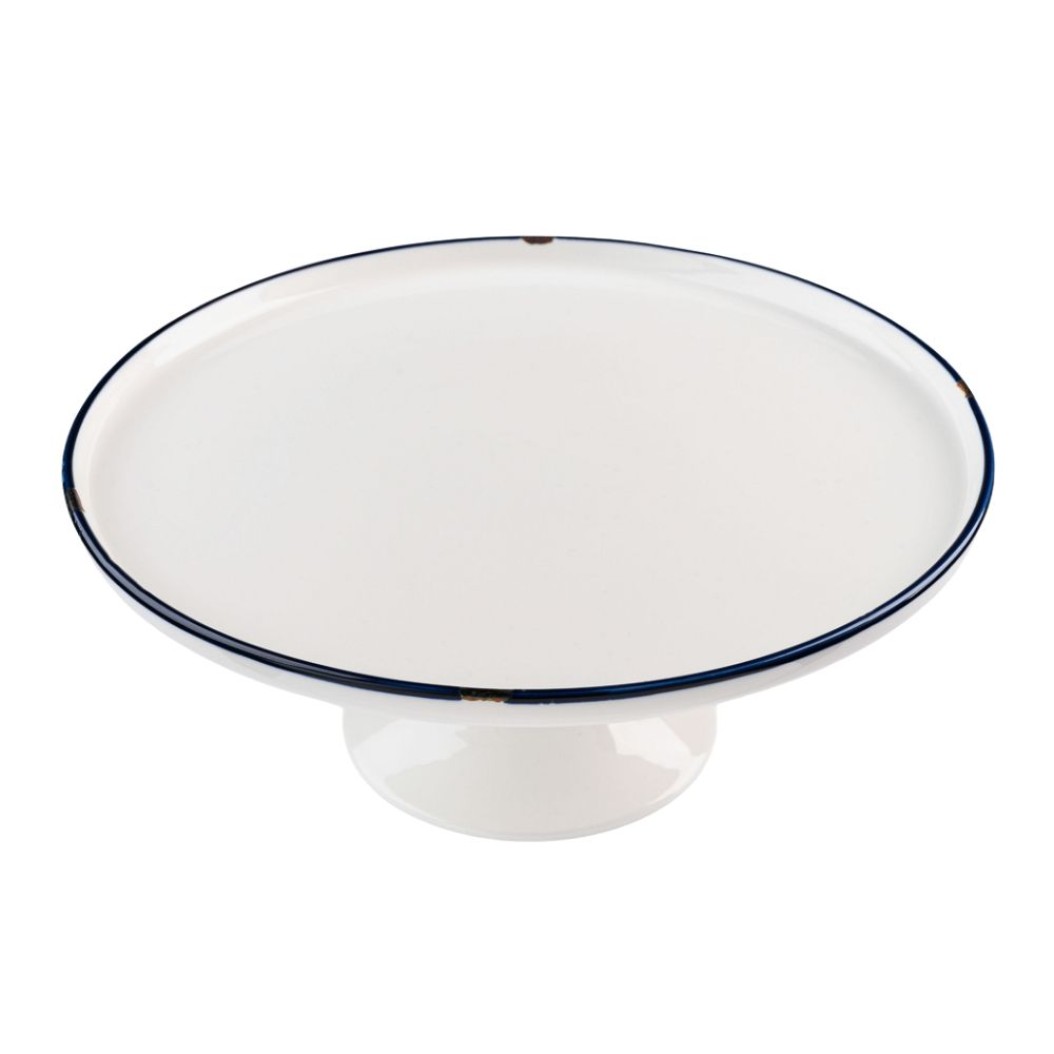 Τουρτιέρα Πορσελάνης Με Μπλε Vintage Rim 30x13 cm Σε Λευκό Χρώμα Τουρτιέρες Τουρτιέρα Πορσελάνης Με Μπλε Vintage Rim 30x13 cm Σε Λευκό Χρώμα Τουρτιέρες