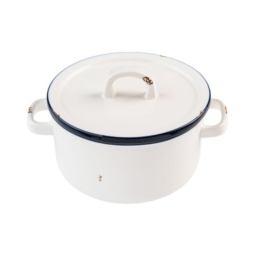 Κατσαρολάκι Πορσελάνης Με Μπλε Vintage Rim 16x8 cm Σε Λευκό Χρώμα Κατσαρολάκι Πορσελάνης Με Μπλε Vintage Rim 16x8 cm Σε Λευκό Χρώμα Κατσαρόλες