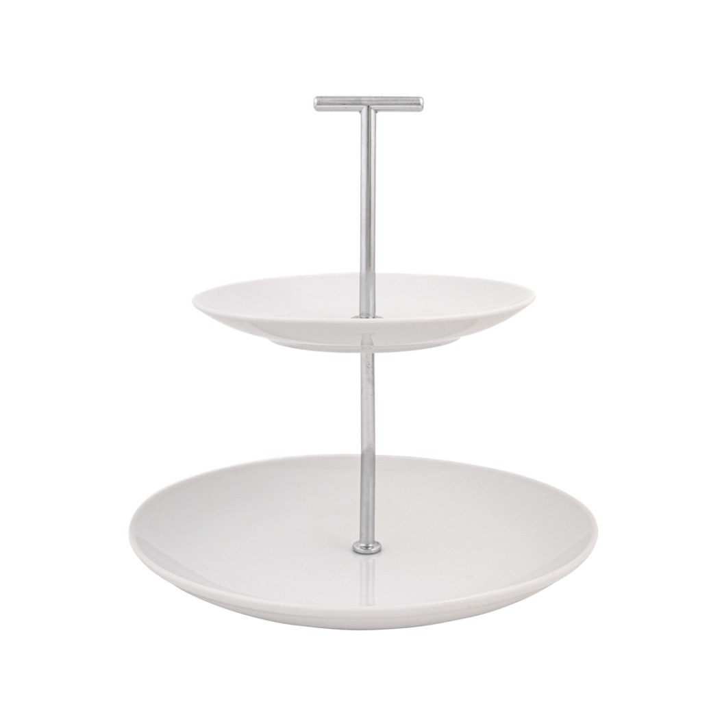 Δυόροφο Stand Δίσκων Πορσελάνης 21x14 cm Σε Λευκό Χρώμα Stand Δίσκων