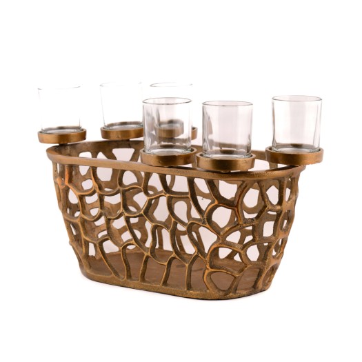 Μεταλλικό Κηροπήγιο Οβάλ 6 Θέσεων 54x20x20 cm Σε Χρυσό Χρώμα Μεταλλικό Κηροπήγιο Οβάλ 6 Θέσεων 54x20x20 cm Σε Χρυσό Χρώμα Κηροπήγια