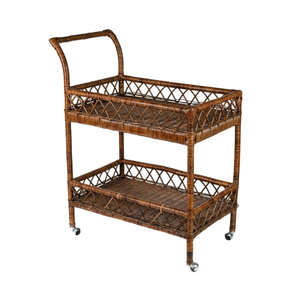 Ρατάν Δυόροφο Καρότσι Σερβιρίσματος 80x45x110 cm Σε Καφέ Χρώμα Καρότσια