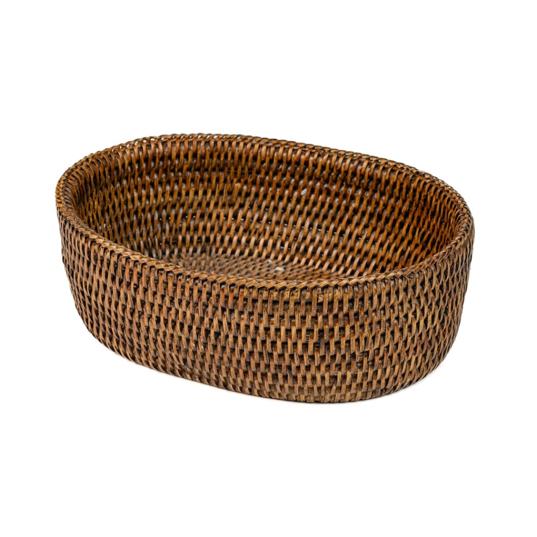 Ρατάν Καλάθι Οβάλ Χωρίς Χερούλι 26x20x8 cm Καφέ Σκούρο Καλάθια