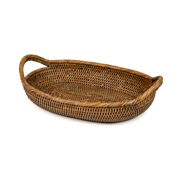 Ρατάν Καλάθι Οβάλ Με Χερούλι 35x25x5 cm Σε Καφέ Χρώμα Καλάθια