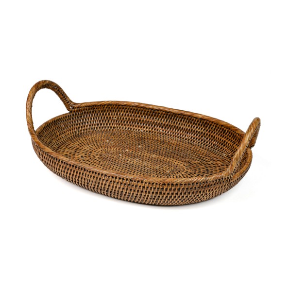 Ρατάν Καλάθι Οβάλ Με Χερούλι 42x30x7 cm Σε Καφέ Χρώμα Καλάθια