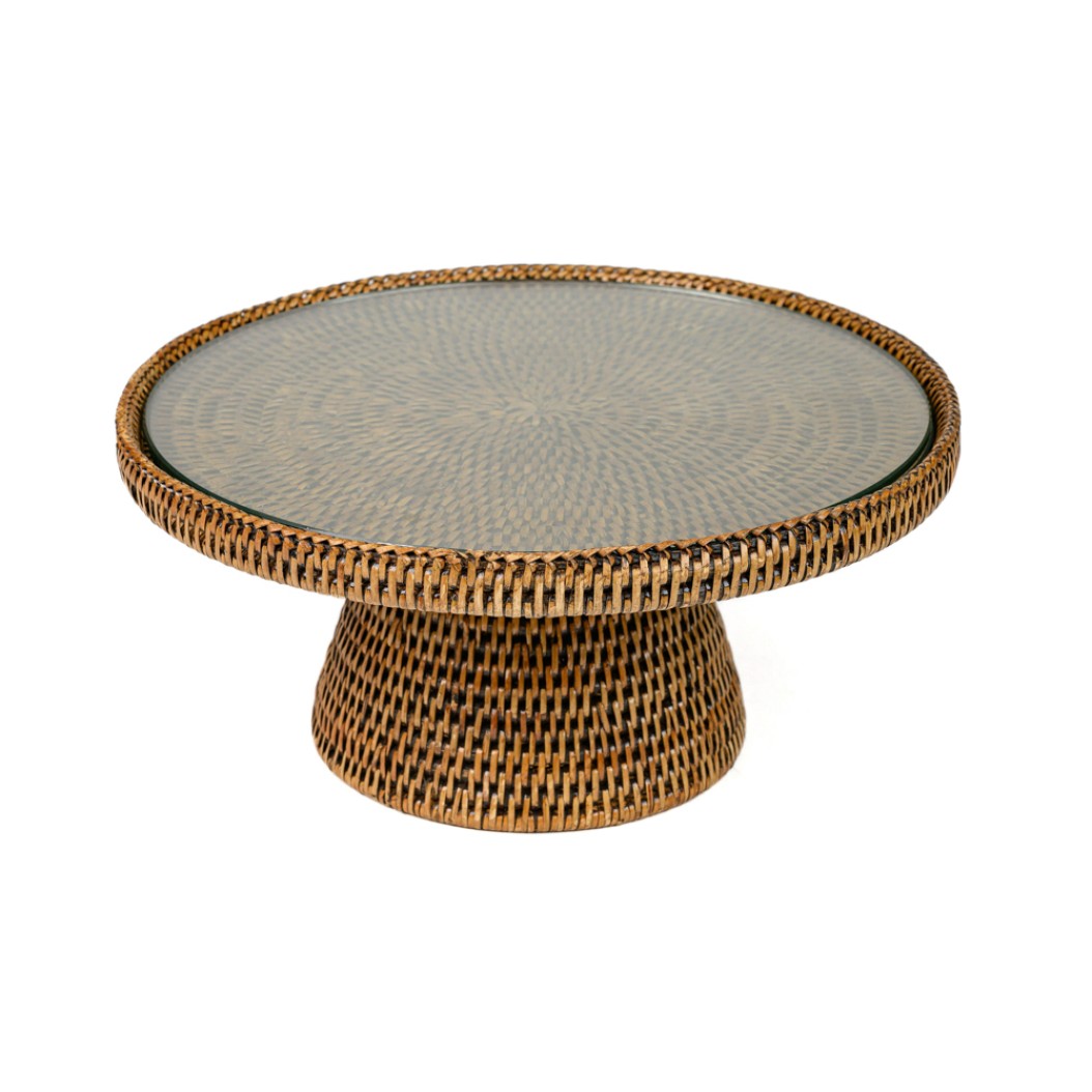 Cake Stand With Glass Surface And Rattan Base 30x13 cm In Brown Color Cake Stands Cake Stand With Glass Surface And Rattan Base 30x13 cm In Brown Color Cake Stands