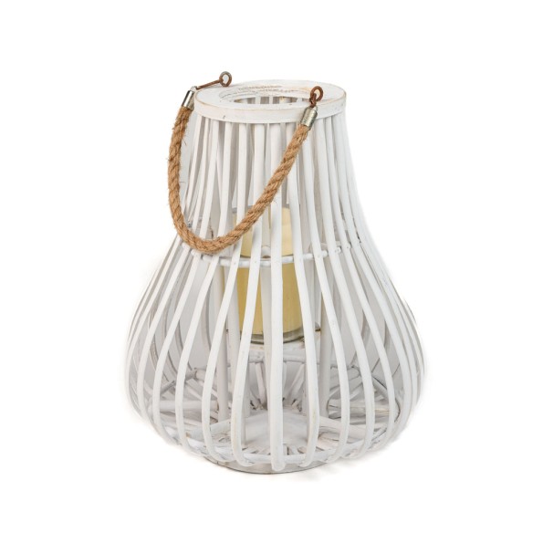 Ξύλινο Φανάρι Σε Λευκό Χρώμα Με Χερούλι Από Σχοινί 33x40 cm Φανάρια