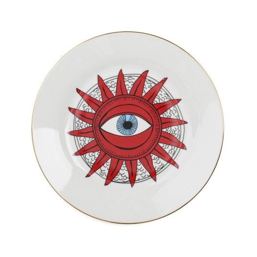 PorcelaIn Dessert Plate With Eye Pattern 20 cm In White Color Dessert Plates