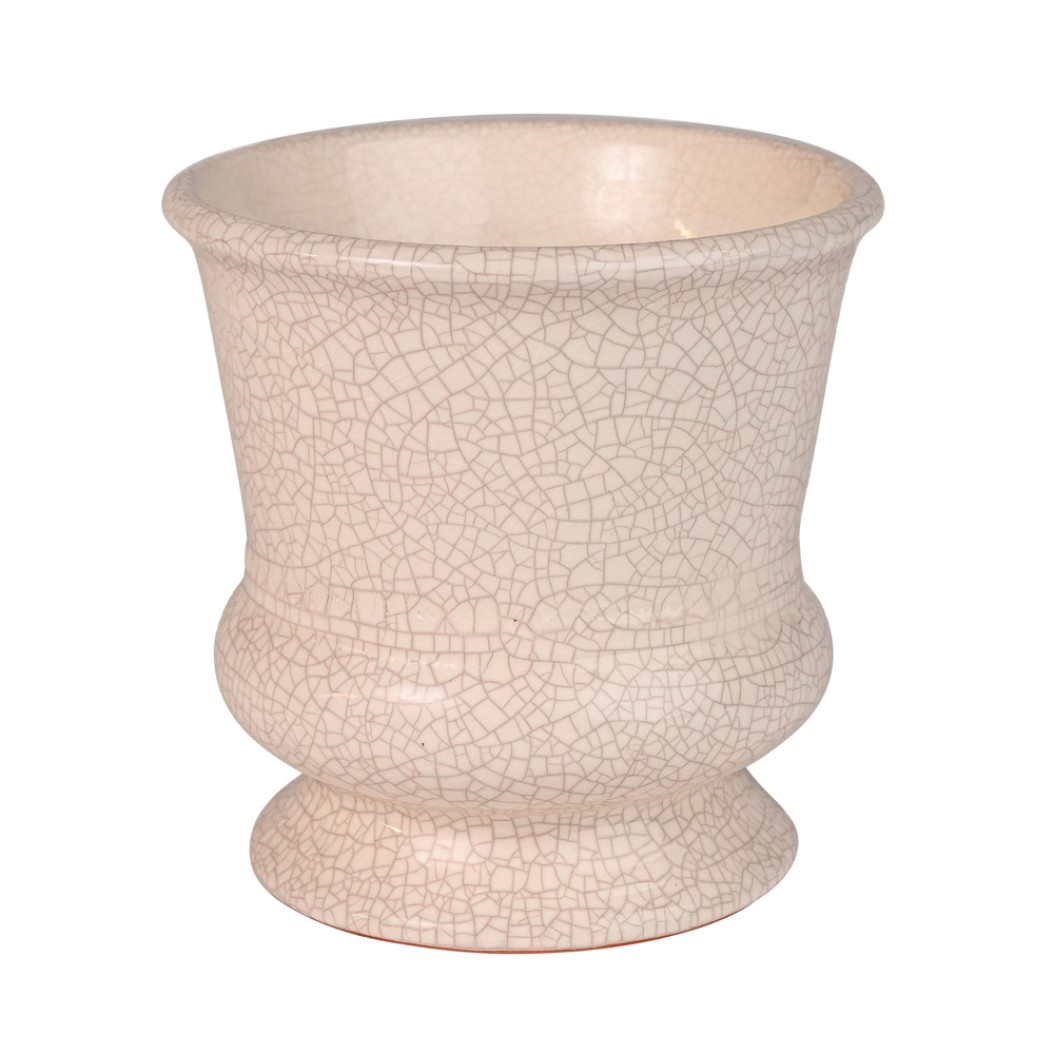 Κεραμικό Cracle Βαζάκι Ποτ 14x14 cm Σε Λευκό Χρώμα Βάζα
