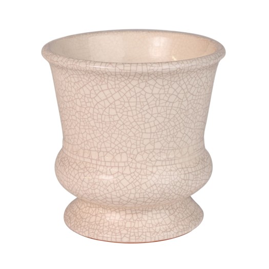 Κεραμικό Cracle Βαζάκι Ποτ 14x14 cm Σε Λευκό Χρώμα Βάζα