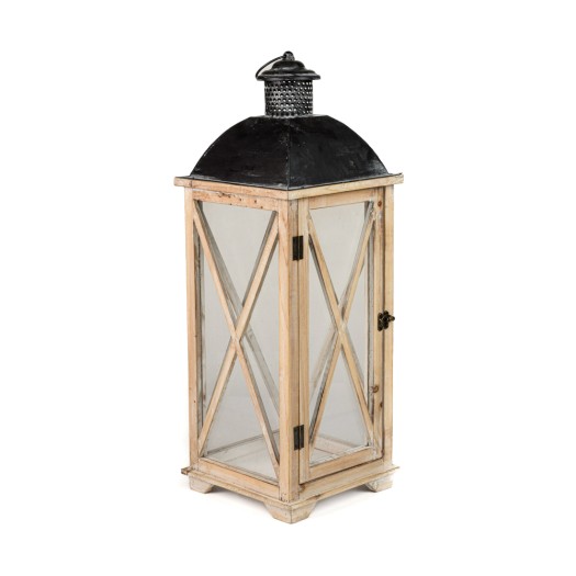 Ξύλινο Κλασσικό Φανάρι Δαπέδου 22x22x70 cm Σε Μπεζ Χρώμα Φανάρια