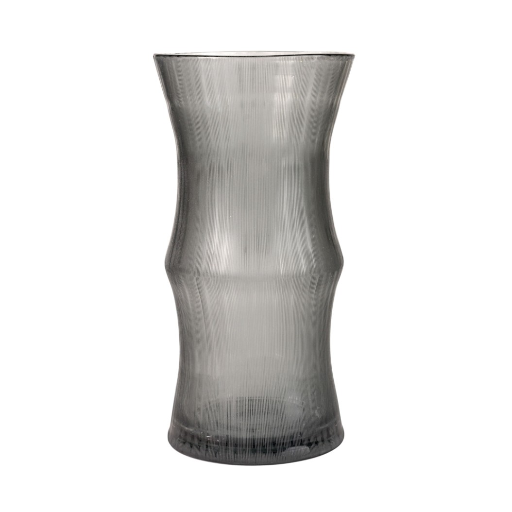 Γυάλινο Βάζο Σε Σχέδιο Καλάμι Bamboo 19x38 cm Σε Γκρι Χρώμα Βάζα