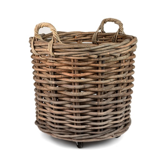 Καλάθι Στρογγυλό Από Καλάμι Με Χερούλια Και Ροδάκια 60x60 cm Καλάθια