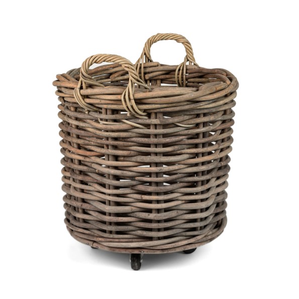 Καλάθι Στρογγυλό Από Καλάμι Με Χερούλια Και Ροδάκια 50x50 cm Καλάθια