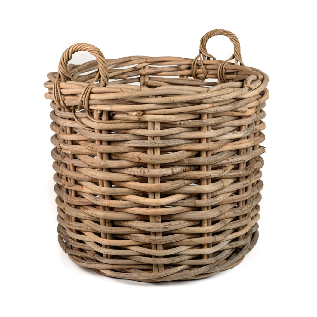 Ξύλινο Καλάθι Στρογγυλό Με Χερούλια 60x55 cm Σε Καφέ Χρώμα Καλάθια