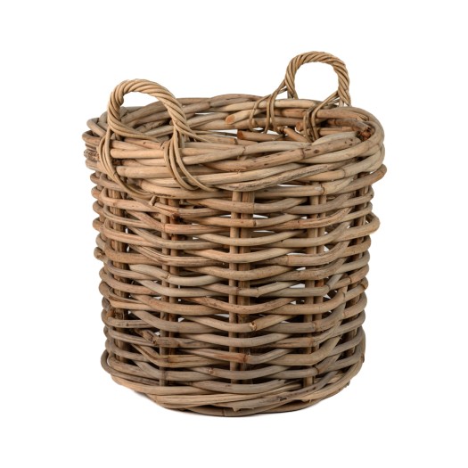 Ξύλινο Καλάθι Στρογγυλό Με Χερούλια 50x45 cm Σε Καφέ Χρώμα Ξύλινο Καλάθι Στρογγυλό Με Χερούλια 50x45 cm Σε Καφέ Χρώμα Καλάθια