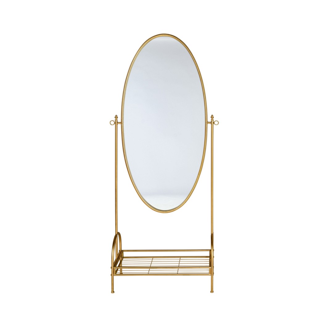 Oval Mirror On Base 70x30x182 cm In Gold Color Mirrors