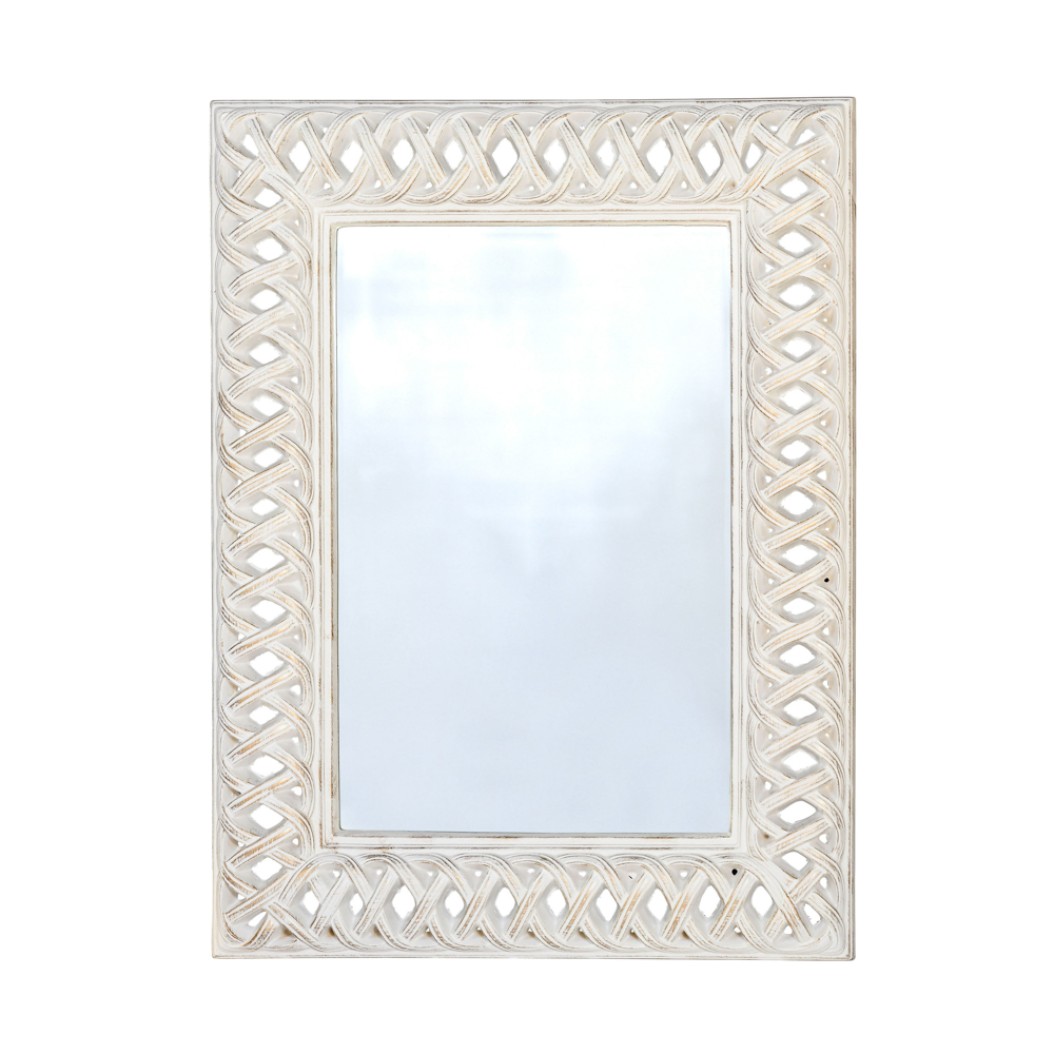 Ξύλινος Καθρέφτης Με Κορνίζα 120x95 cm Σε Λευκό Χρώμα Καθρέφτες