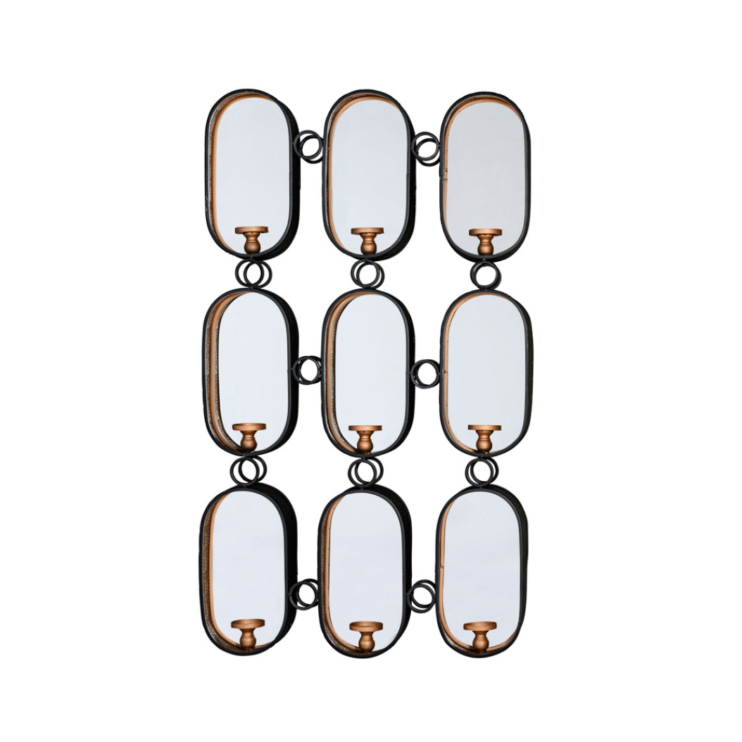 Metal Oval Mirror Composition With Candle Holders 159x62 cm Set of 9 Pcs Mirrors