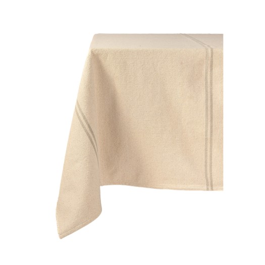 Cotton Tablecloth With Gray Stripe 320x160 cm In Beige Color Tablecloths