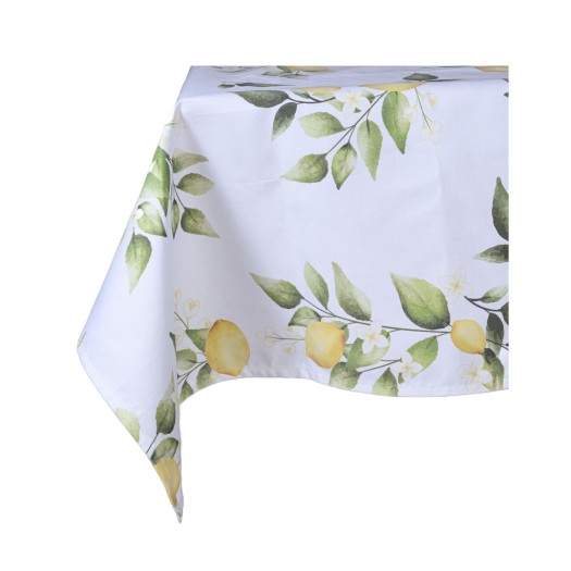Rectangular Tablecloth with Lemon Print 450x160 cm In White Color Tablecloths