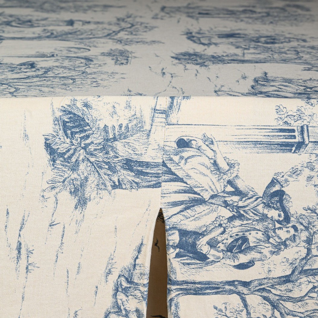 Cotton Toile De Jouy Tablecloth Sur Mesure With Blue Pattern With Tablecloth In Ivory Color Tablecloths