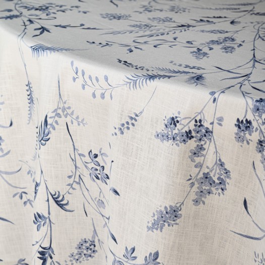 Linen Blue Floral Round Table Tablecloth 335 cm In White Color Tablecloths