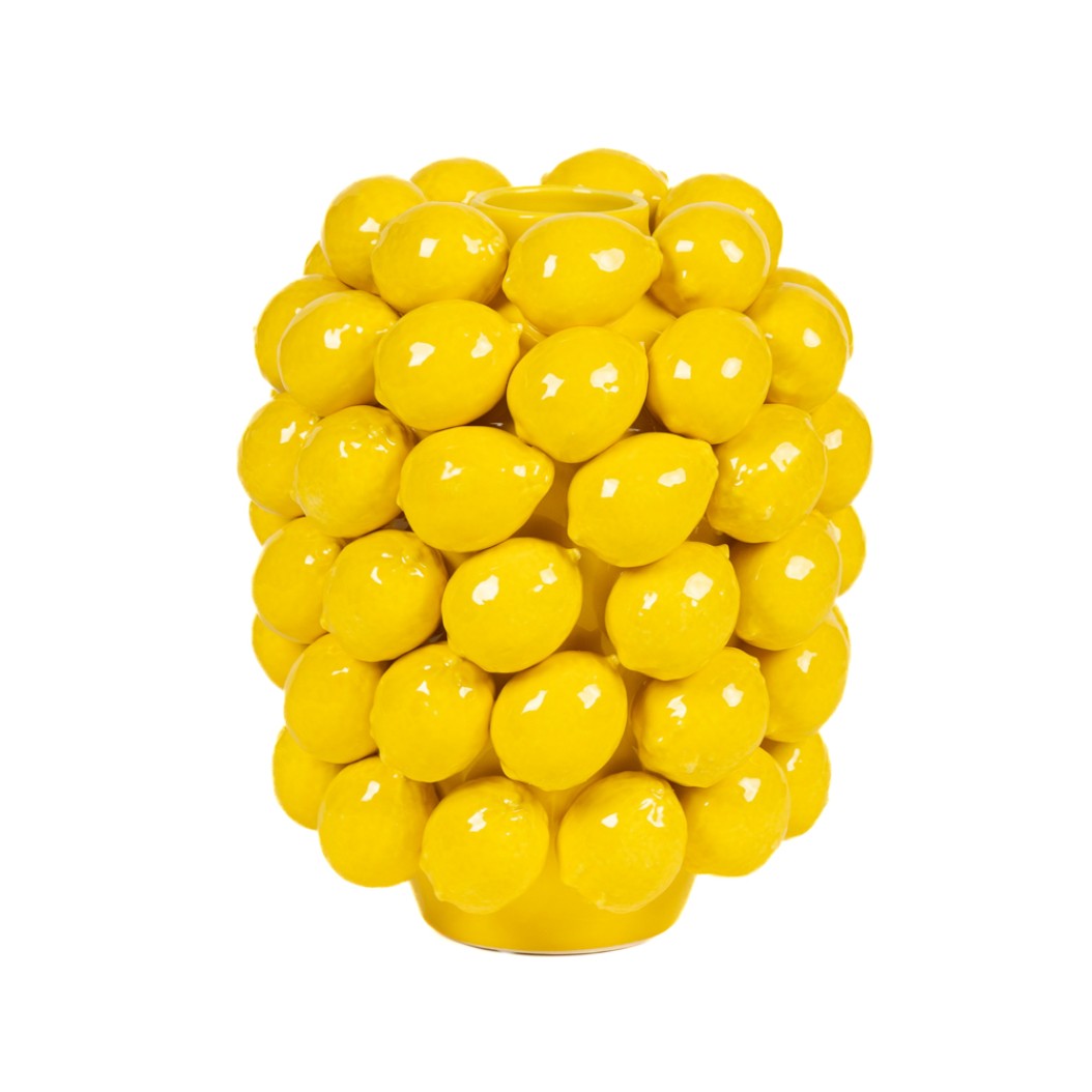 Decorative Ceramic Vase Pot With Lemons 20x30 cm In Yellow Color Vases
