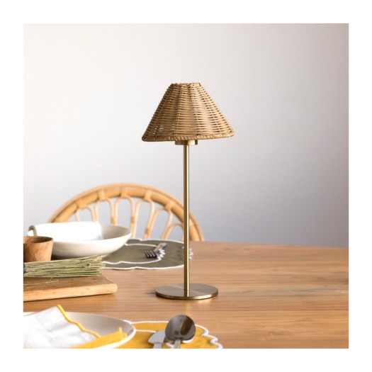 Επιτραπέζιο Φωτιστικό Επαναφορτιζόμενο Με Ρατάν Αμπαζούρ 15x15x43 cm Φωτιστικά