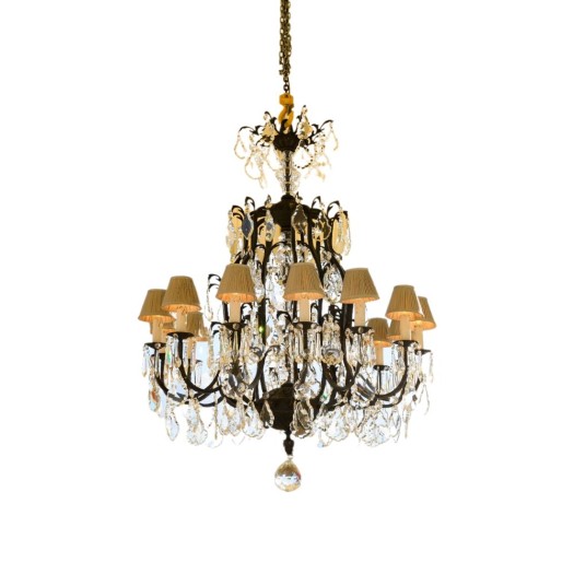 Μεταλλικός Πολυέλαιος Σε Μαύρο Χρώμα Με Κρύσταλλα Και Μπεζ Καπέλα 100x120 cm Φωτιστικά