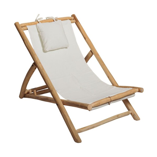 Ξύλινη Καρέκλα Παραλίας Αναδιπλούμενη Με Λευκό Πανί 105x73x90 cm Καρέκλες