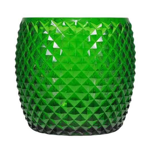 Diamond-Cut Glass Vase In Green Color 16.5x13x14.5 cm Vases