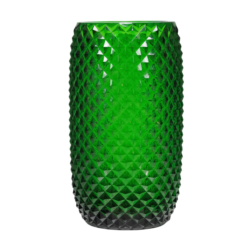 Diamond-Cut Glass Vase In Green Color 16x13x29.5 cm Vases