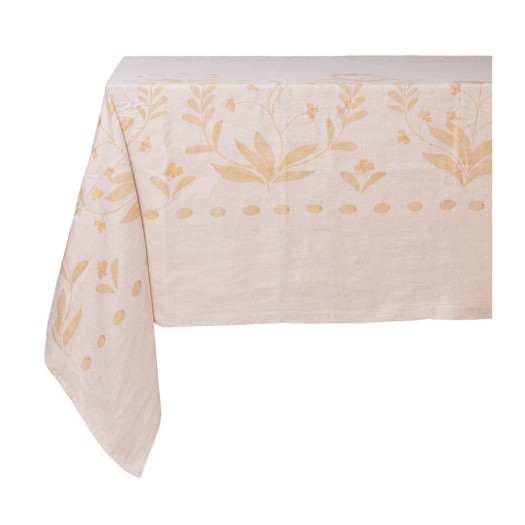 Linen Rectangular Tablecloth with Leaf Pattern 460x300 cm in Beige Color Tablecloths