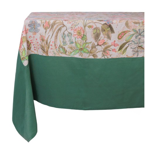 Floral Multicolor Rectangular Linen Tablecloth 1240x240 cm with Green Trim Tablecloths