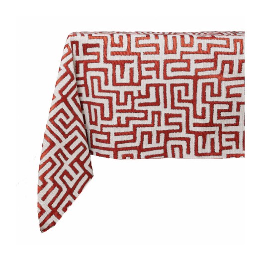 Βαμβακερό Ορθογώνιο Τραπεζομάντηλο Με Μαιάνδρους 820x150 cm Σε Λευκό Κόκκινο Χρώμα Τραπεζομάντηλα