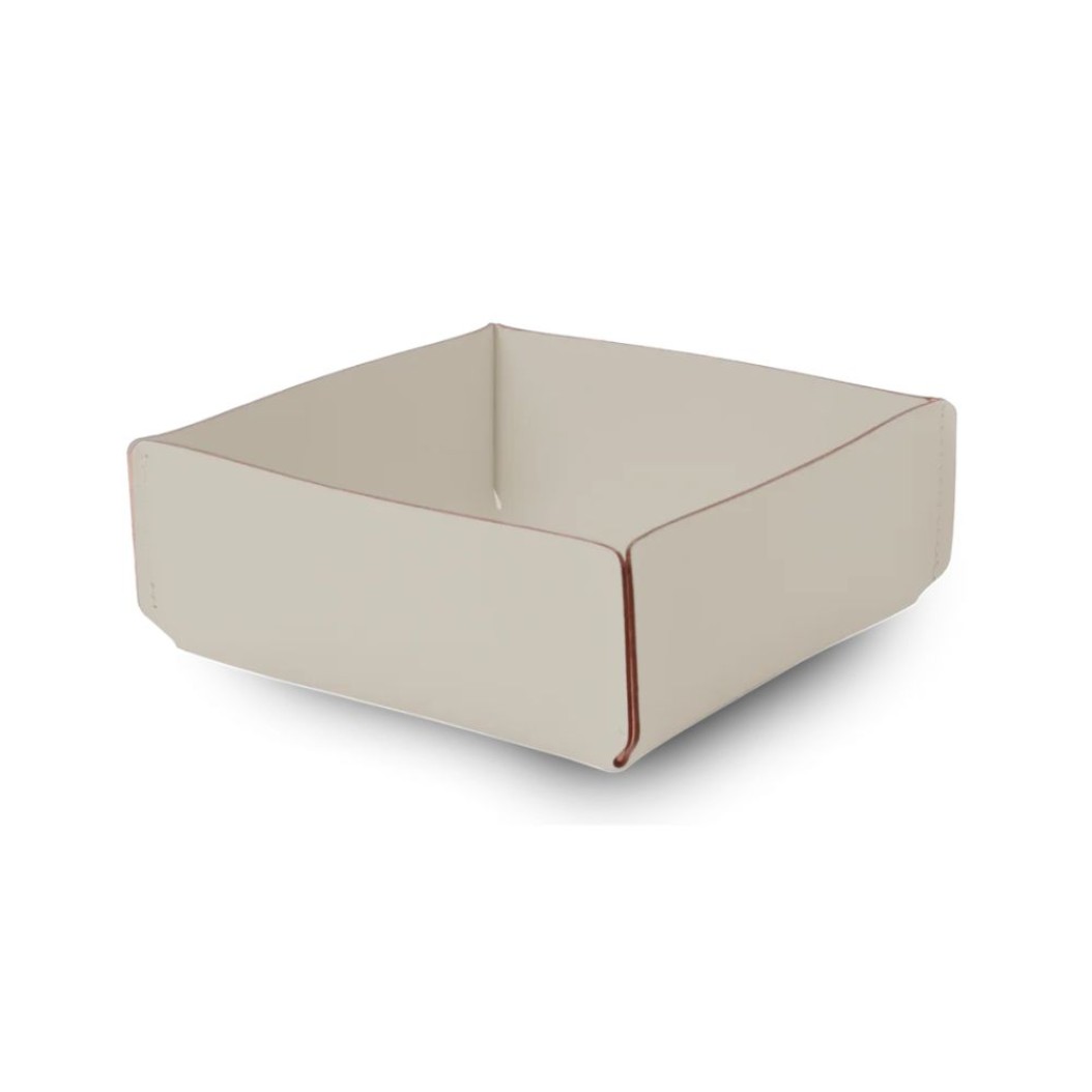 Square Bread Basket Made of Recycled Leather In Beige Color 18x18x8 cm Bread Baskets