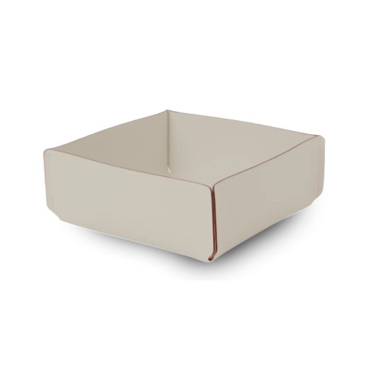 Square Bread Basket Made of Recycled Leather In Beige Color 18x18x8 cm Bread Baskets