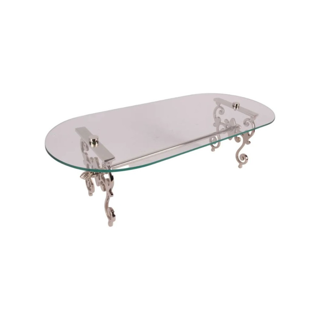 Glass Buffet Stand With Brass Supports And Nickel Finish 69x30x21 cm Buffet Stands Glass Buffet Stand With Brass Supports And Nickel Finish 69x30x21 cm Buffet Stands