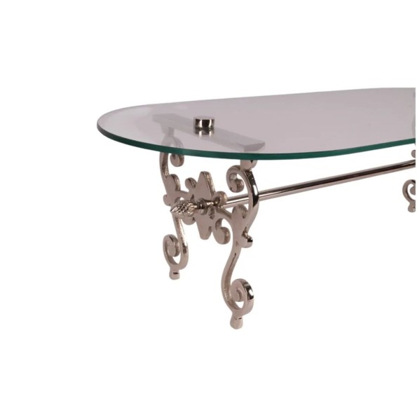 Glass Buffet Stand With Brass Supports And Nickel Finish 69x30x21 cm Buffet Stands Glass Buffet Stand With Brass Supports And Nickel Finish 69x30x21 cm Buffet Stands
