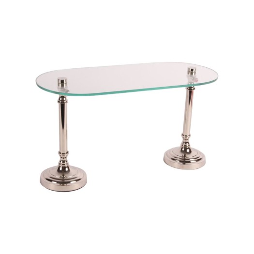 Glass Buffet Stand With Brass Supports And Nickel Finish 44x20x26 cm Glass Buffet Stand With Brass Supports And Nickel Finish 44x20x26 cm Buffet Stands