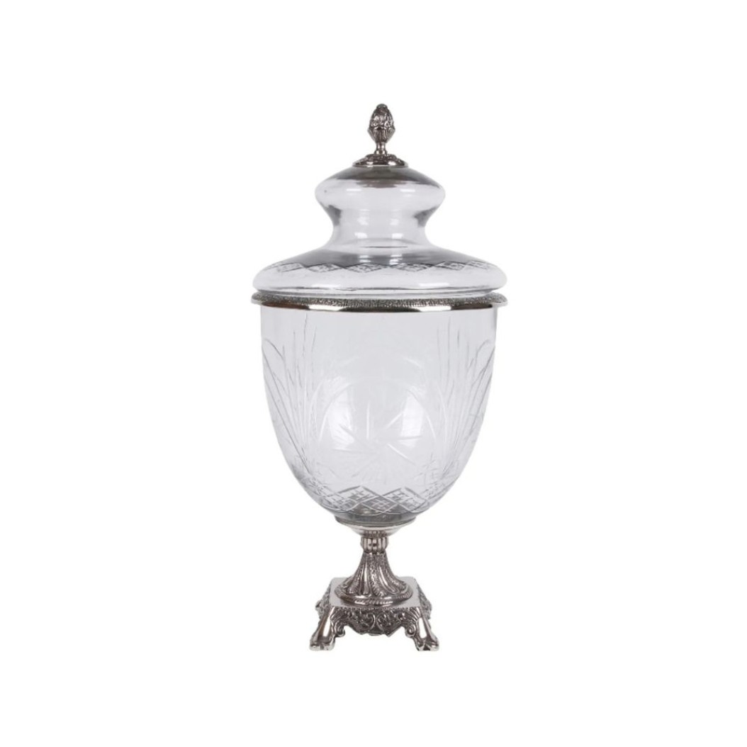 Decorative Glass Cut Bowl With Lid 24x24x51 cm Bowls