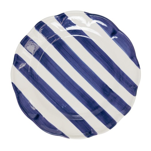 Ceramic Dinner Plate with Blue Stripes 29 cm in White Color Ceramic Dinner Plate with Blue Stripes 29 cm in White Color Dinner Plates