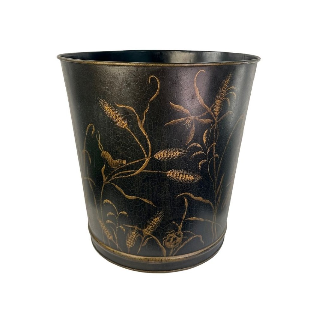 Metal Planter With Gold Floral Details In Black Color 44x44x45 cm Flower Pots
