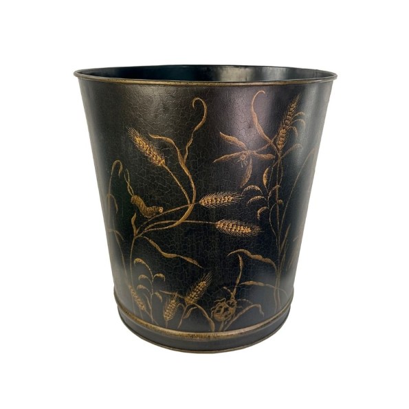 Metal Planter With Gold Floral Details In Black Color 44x44x45 cm Flower Pots