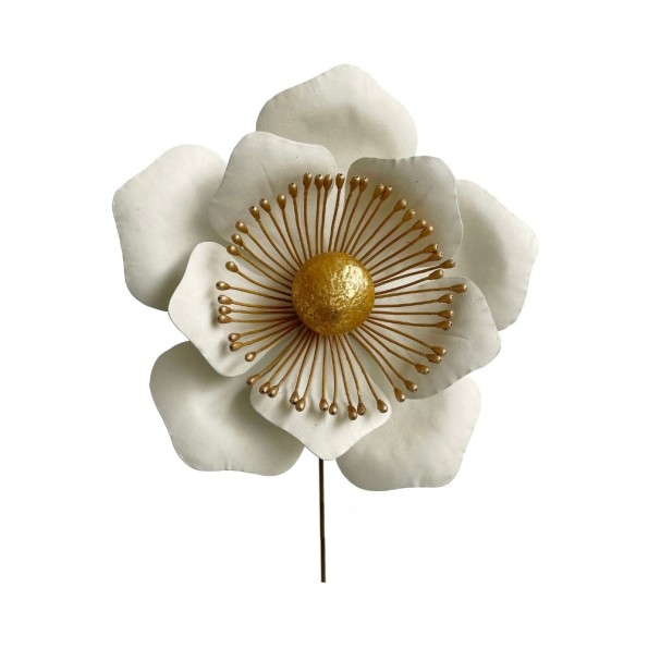 Decorative Metal Flower 17x17 cm In White Color With Gold Details Plants & Flowers