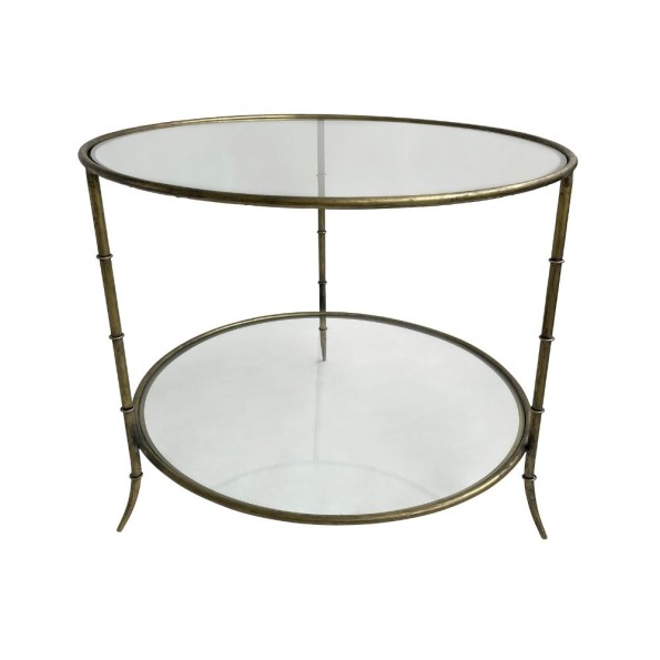 Στρογγυλό Μεταλλικό Antique Gold Τραπέζι Με Bamboo Σχέδιο Και Γυάλινες Επιφάνειες 83.5x64.5 cm Τραπέζια Στρογγυλό Μεταλλικό Antique Gold Τραπέζι Με Bamboo Σχέδιο Και Γυάλινες Επιφάνειες 83.5x64.5 cm Τραπέζια