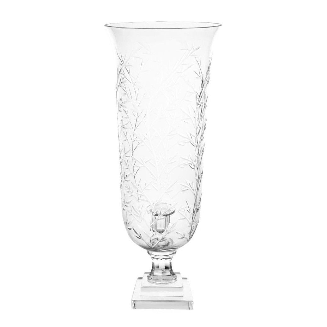 Glass Candle Holder with Leaf Cut Design 22x56 cm Candle Holders Glass Candle Holder with Leaf Cut Design 22x56 cm Candle Holders