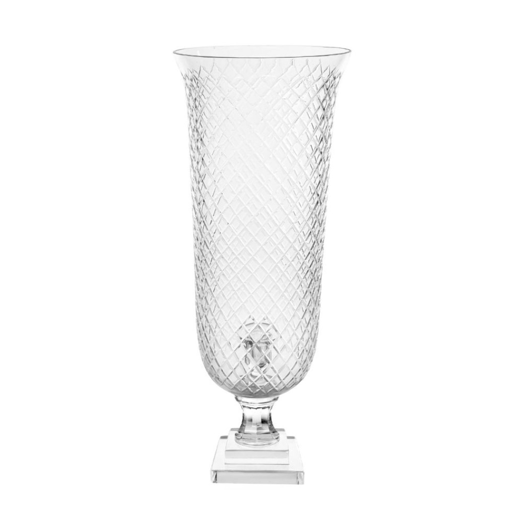 Glass Candle Holder with Diamond Cut Design 22x56 cm Candle Holders Glass Candle Holder with Diamond Cut Design 22x56 cm Candle Holders