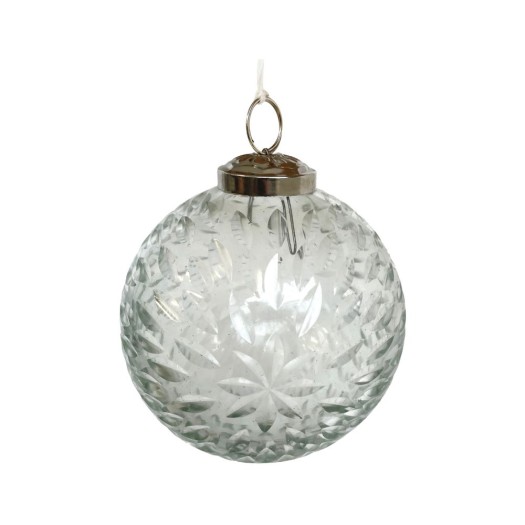 Διάφανη Γυάλινη Χριστουγεννιάτικη Μπάλα 9 cm Με Ανάγλυφο Σχέδιο Και Γάντζο Διάφανη Γυάλινη Χριστουγεννιάτικη Μπάλα 9 cm Με Ανάγλυφο Σχέδιο Και Γάντζο Χριστουγεννιάτικες Μπάλες