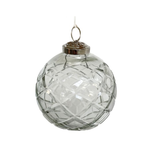 Διάφανη Γυάλινη Χριστουγεννιάτικη Μπάλα 9 cm Με Ανάγλυφο Σχέδιο Και Γάντζο Διάφανη Γυάλινη Χριστουγεννιάτικη Μπάλα 9 cm Με Ανάγλυφο Σχέδιο Και Γάντζο Χριστουγεννιάτικες Μπάλες